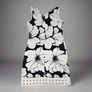 TALBOTS Shoulder Bow Shift Black & White Floral Classic Dress Sz 4. New Was $169